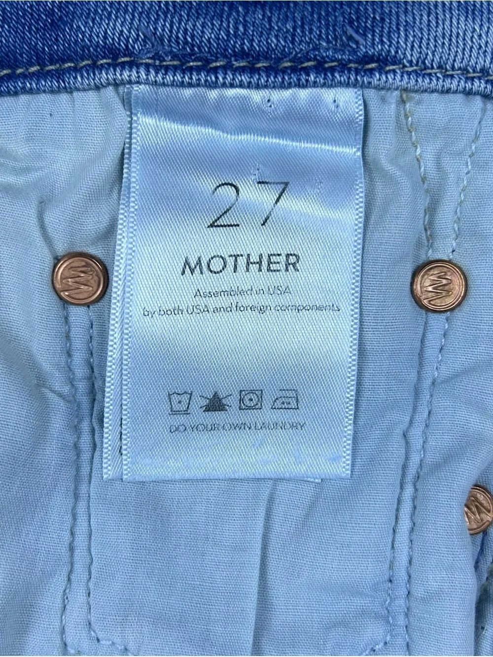 Mother High Waisted Looker Ankle Fray Jeans 27 Au Renoir Blue Skinny Stretch